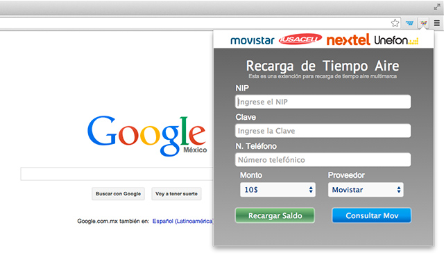 Recarga Tiempo Aire MultiMarca chrome谷歌浏览器插件_扩展第1张截图