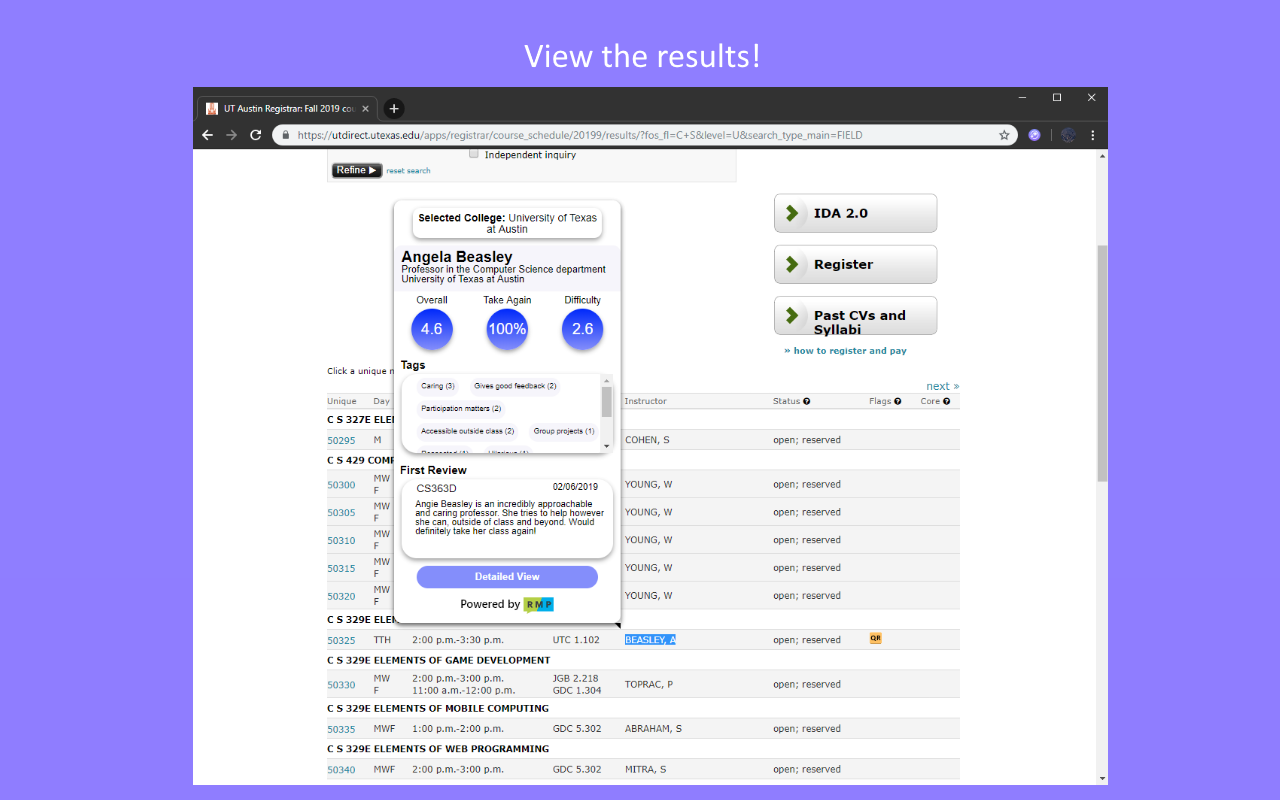 Rate My Professors QuickView chrome谷歌浏览器插件_扩展第2张截图