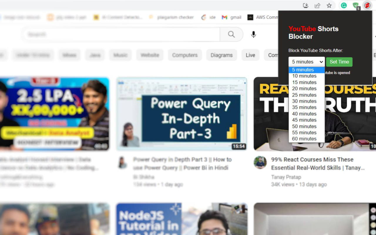 Set timer to watch youtube shorts chrome谷歌浏览器插件_扩展第1张截图
