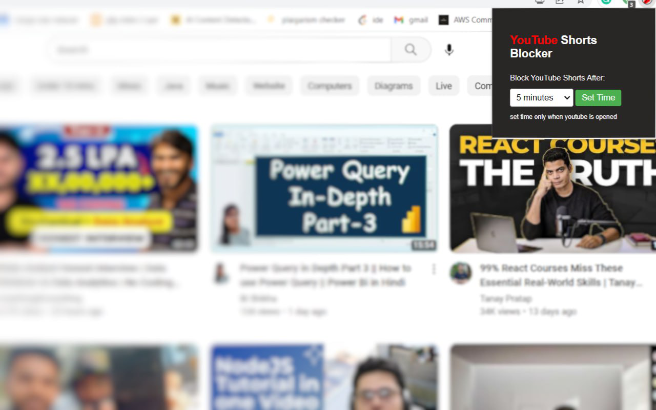 Set timer to watch youtube shorts chrome谷歌浏览器插件_扩展第2张截图