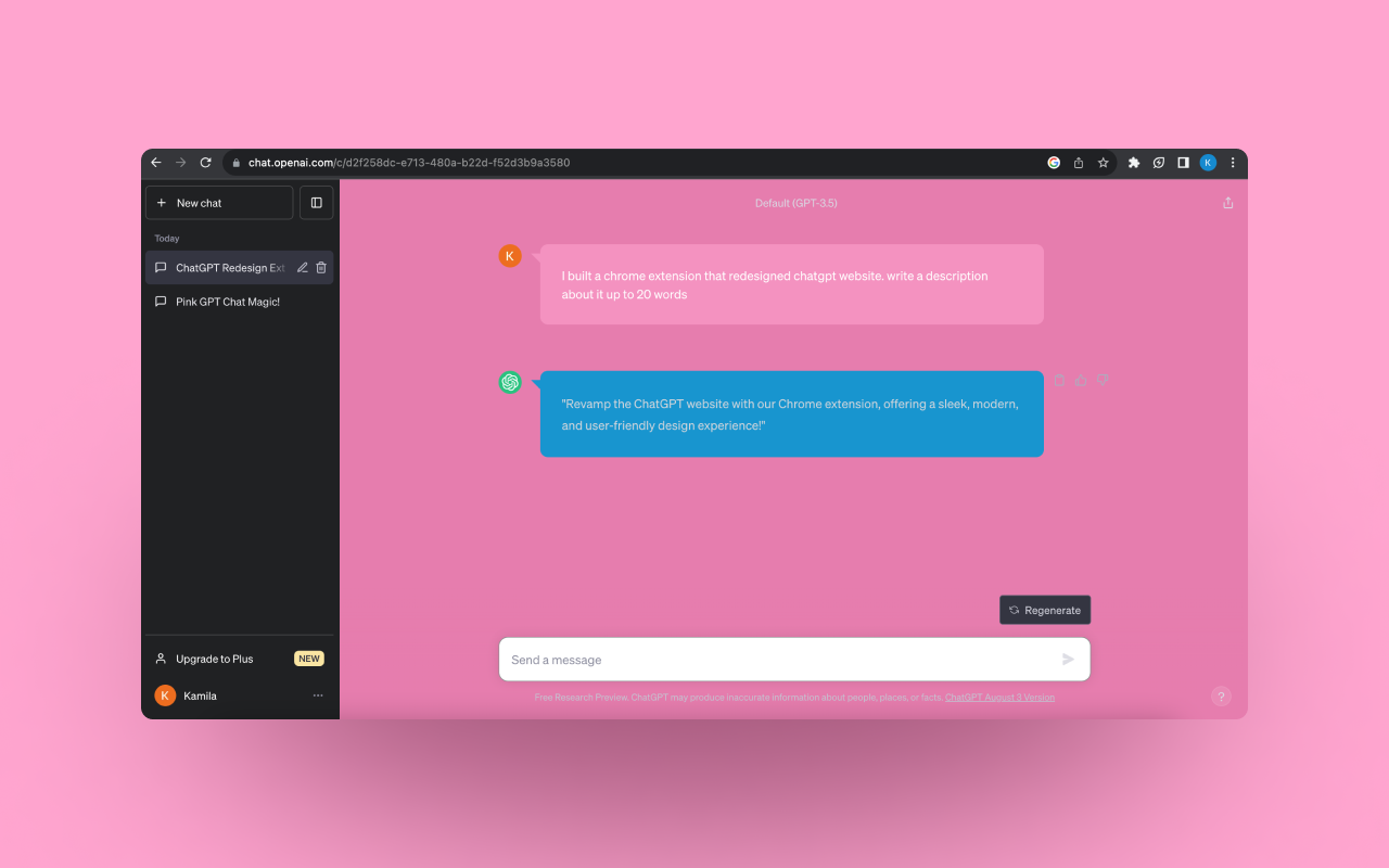 Pink ChatGPT Theme chrome谷歌浏览器插件_扩展第2张截图