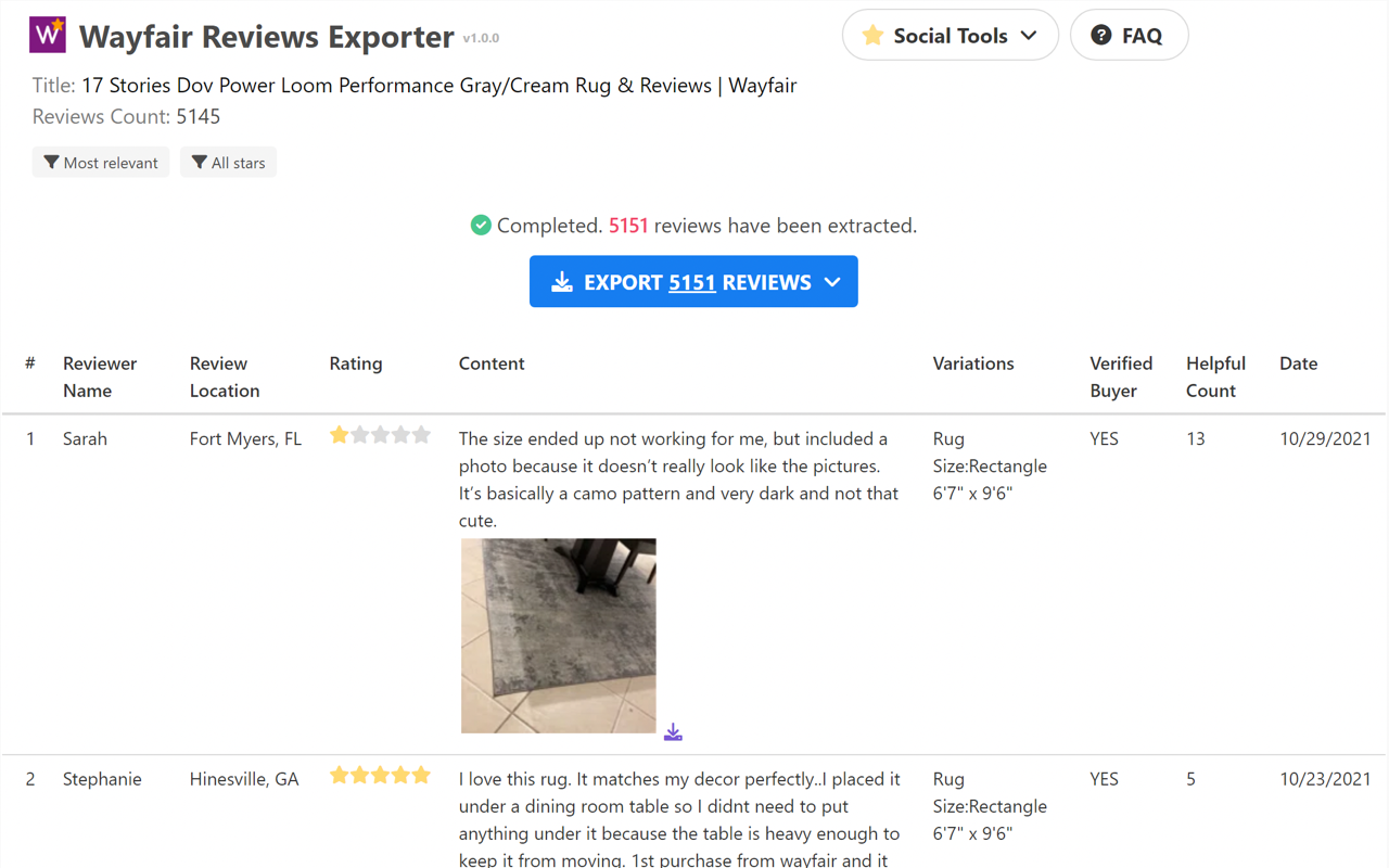 Wayfair Reviews Exporter | Images chrome谷歌浏览器插件_扩展第1张截图