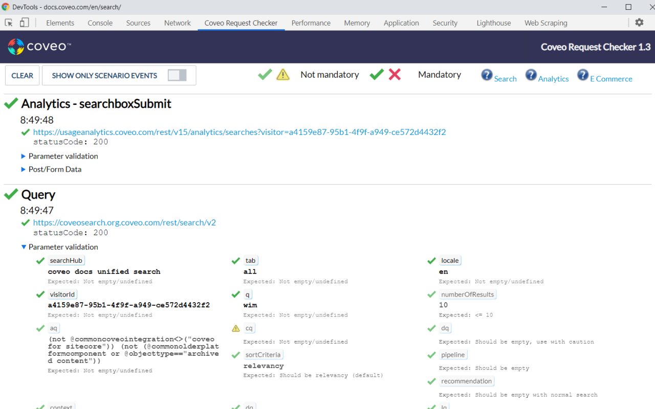 Coveo Request Checker chrome谷歌浏览器插件_扩展第2张截图