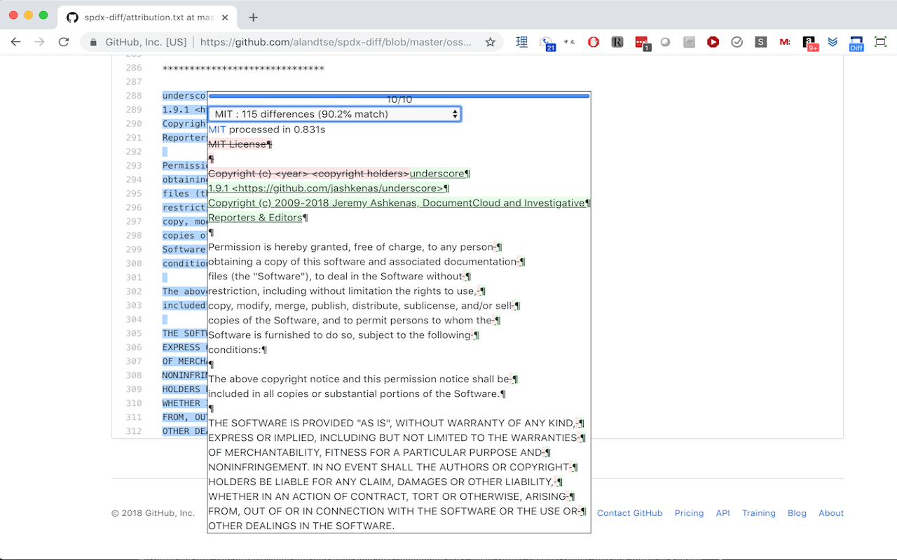 SPDX License Diff chrome谷歌浏览器插件_扩展第3张截图
