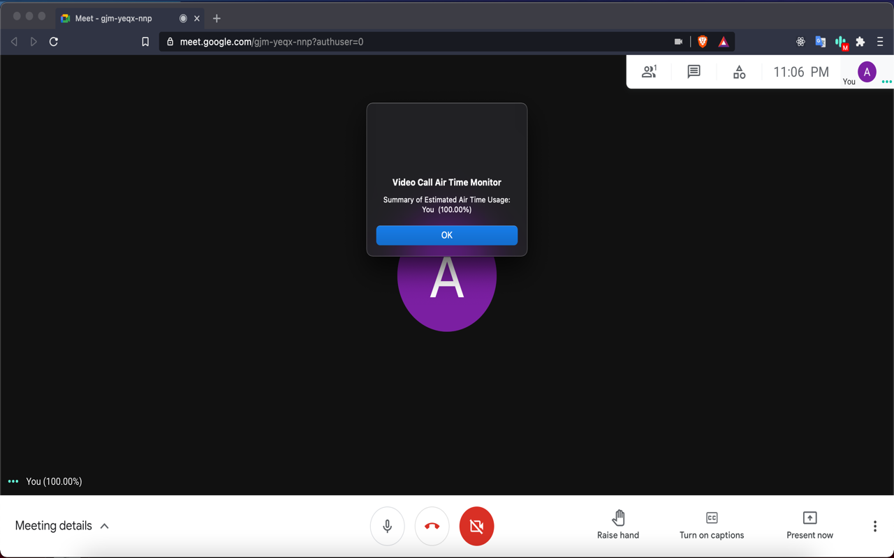 Video Call Air Time Monitor chrome谷歌浏览器插件_扩展第1张截图