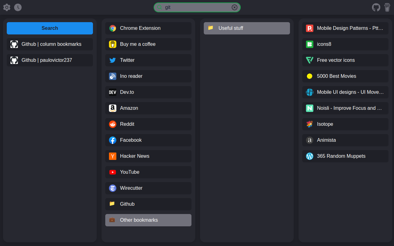 Column Bookmarks chrome谷歌浏览器插件_扩展第1张截图