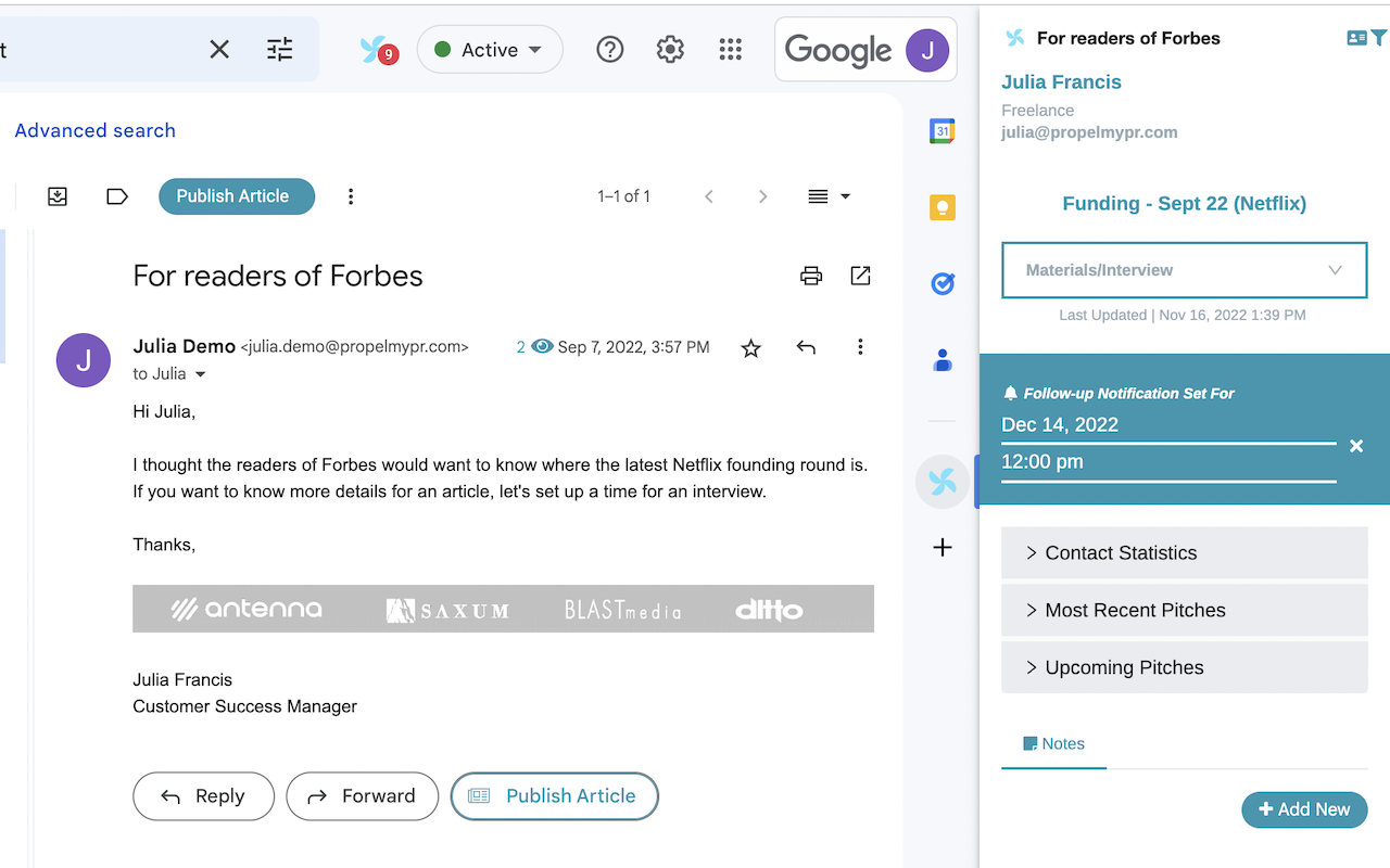 Propel - The First Smart CRM for PR chrome谷歌浏览器插件_扩展第4张截图