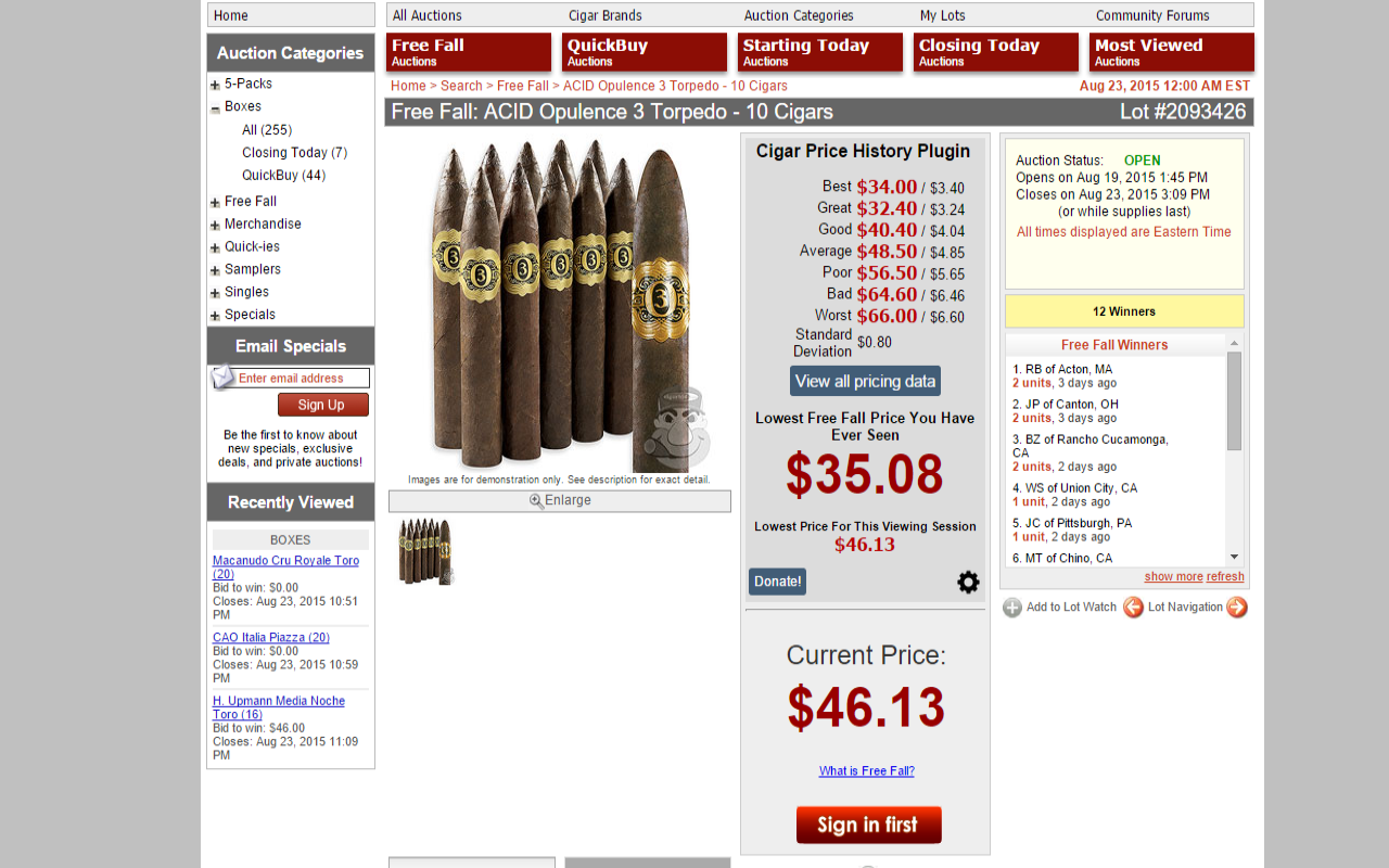 Cigar Price History and Free Fall Tracker chrome谷歌浏览器插件_扩展第1张截图