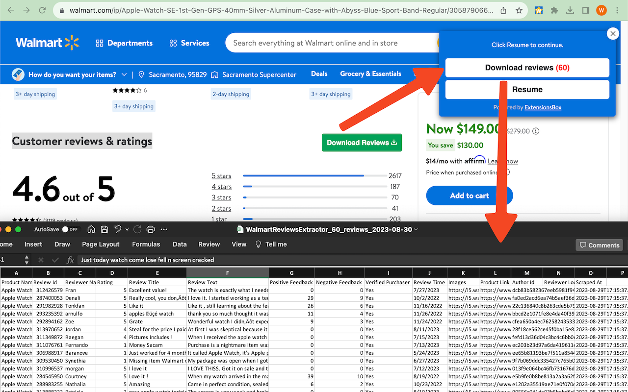 Walmart商品评论一键导出CSV chrome谷歌浏览器插件_扩展第2张截图