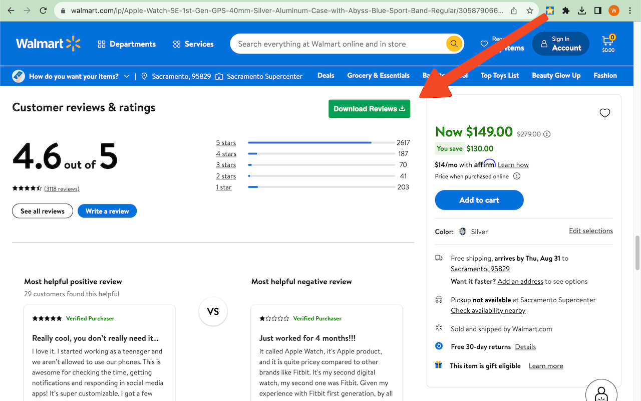 Walmart商品评论一键导出CSV chrome谷歌浏览器插件_扩展第3张截图