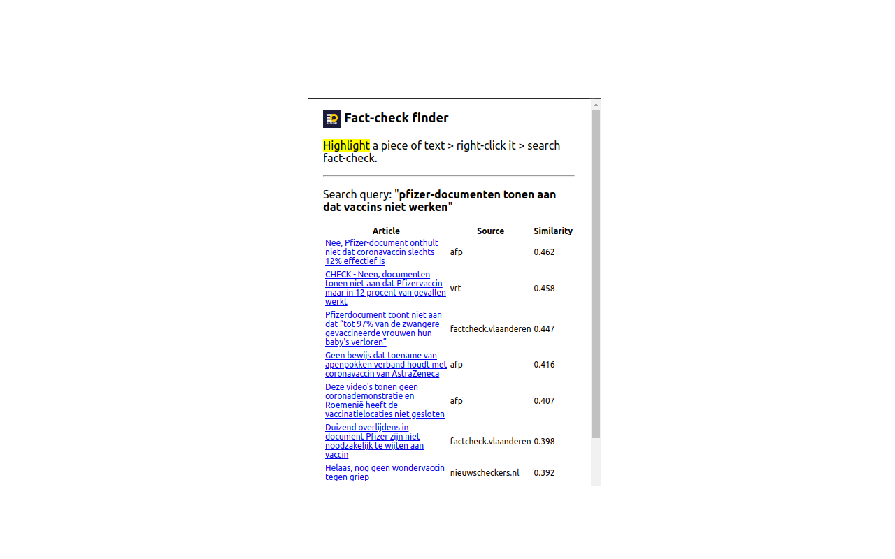 BENEDMO fact-check finder chrome谷歌浏览器插件_扩展第2张截图