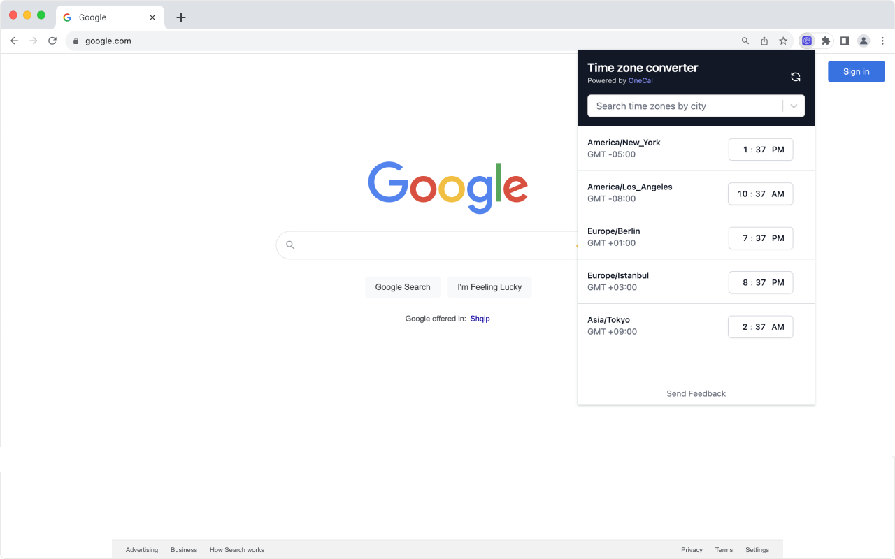 Time Zone Converter by OneCal chrome谷歌浏览器插件_扩展第1张截图
