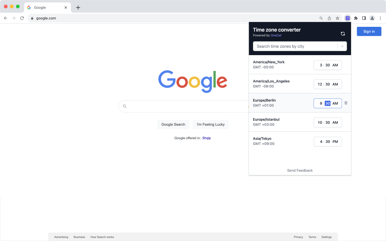 Time Zone Converter by OneCal chrome谷歌浏览器插件_扩展第3张截图