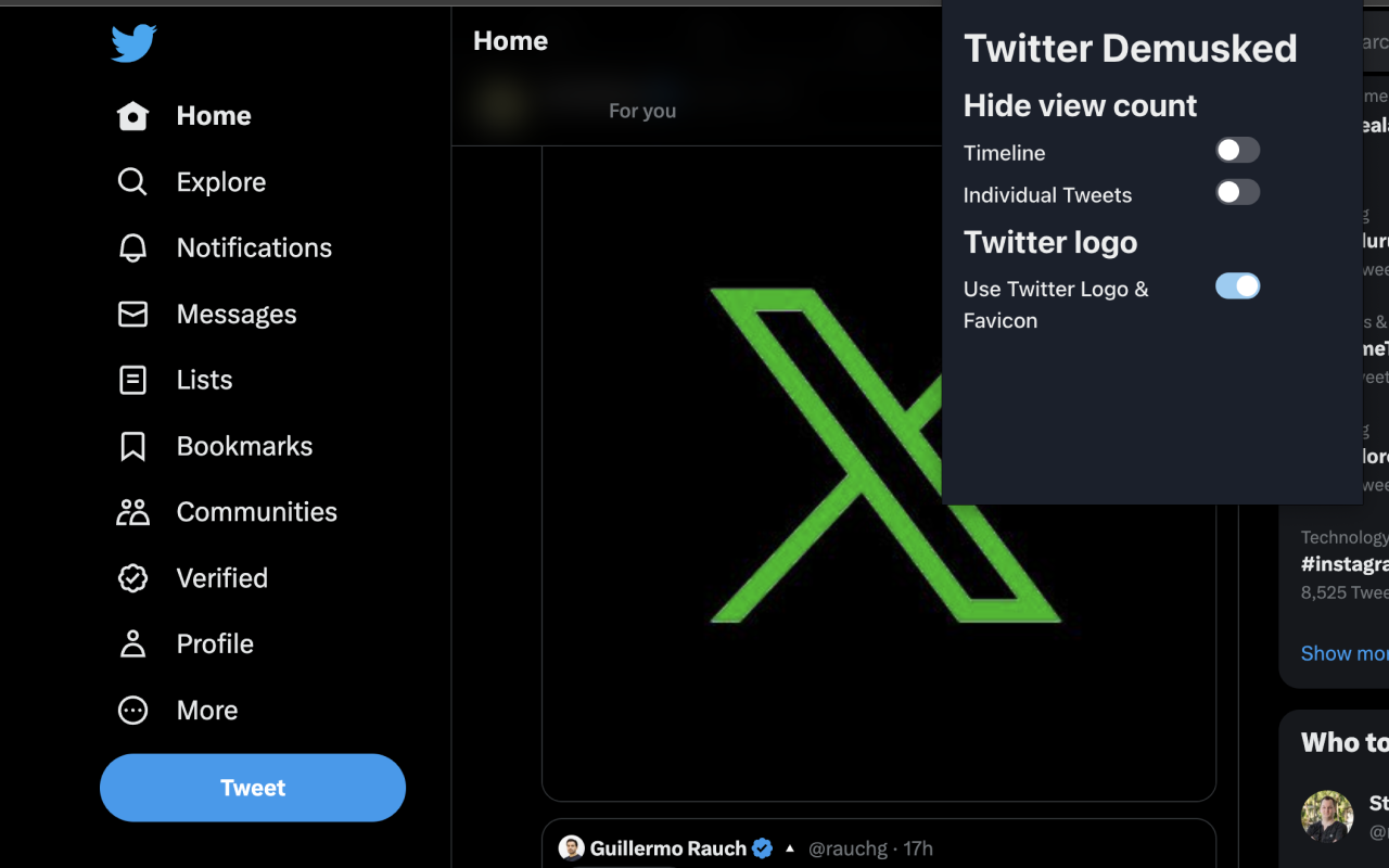 Twitter demusked: Remove analytics view count chrome谷歌浏览器插件_扩展第1张截图