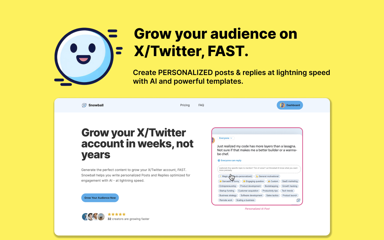 Snowball.club - X/Twitter AI Tweet and Reply chrome谷歌浏览器插件_扩展第1张截图