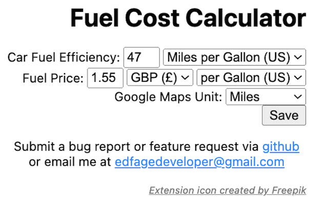 Google Maps Fuel Cost Calculator chrome谷歌浏览器插件_扩展第2张截图