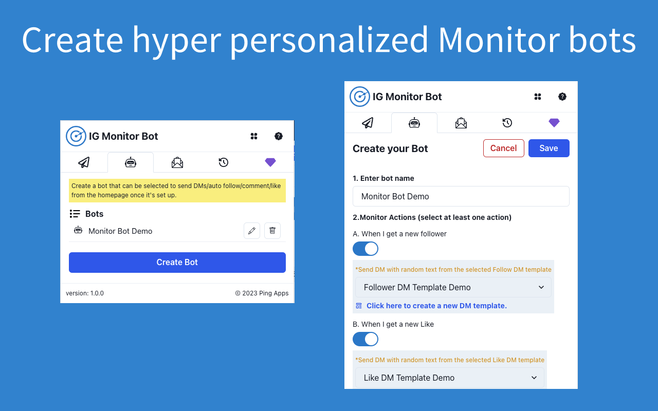 IG Monitor Bot - Instagram自动回复机器人 chrome谷歌浏览器插件_扩展第3张截图