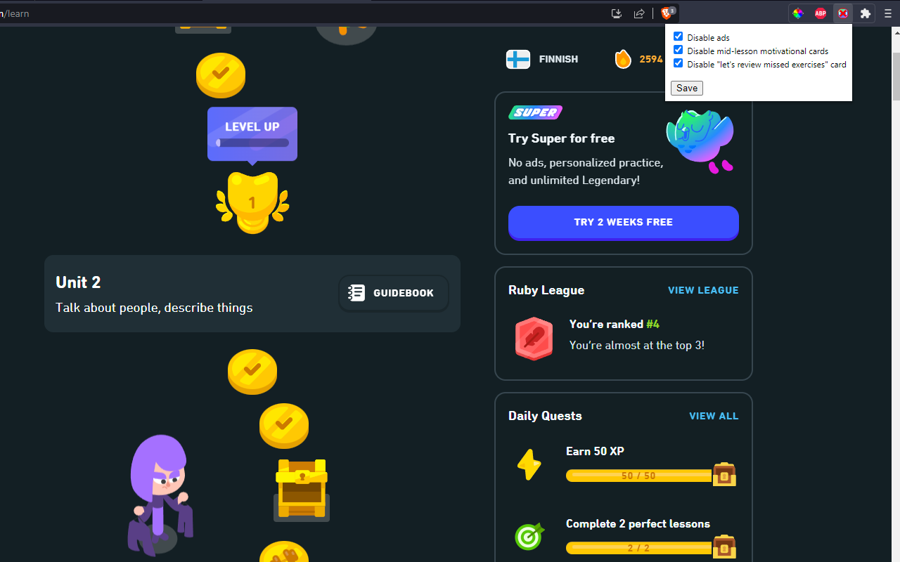 Duolingo Annoyance Blocker chrome谷歌浏览器插件_扩展第1张截图