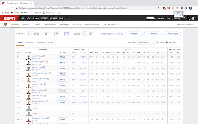 ESPN Fantasy Basketball Lineup chrome谷歌浏览器插件_扩展第1张截图