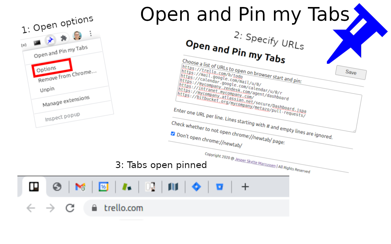 Open and Pin my Tabs chrome谷歌浏览器插件_扩展第1张截图