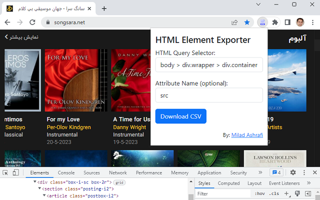 HTML Tag Elements Attribute CSV Exporter chrome谷歌浏览器插件_扩展第1张截图