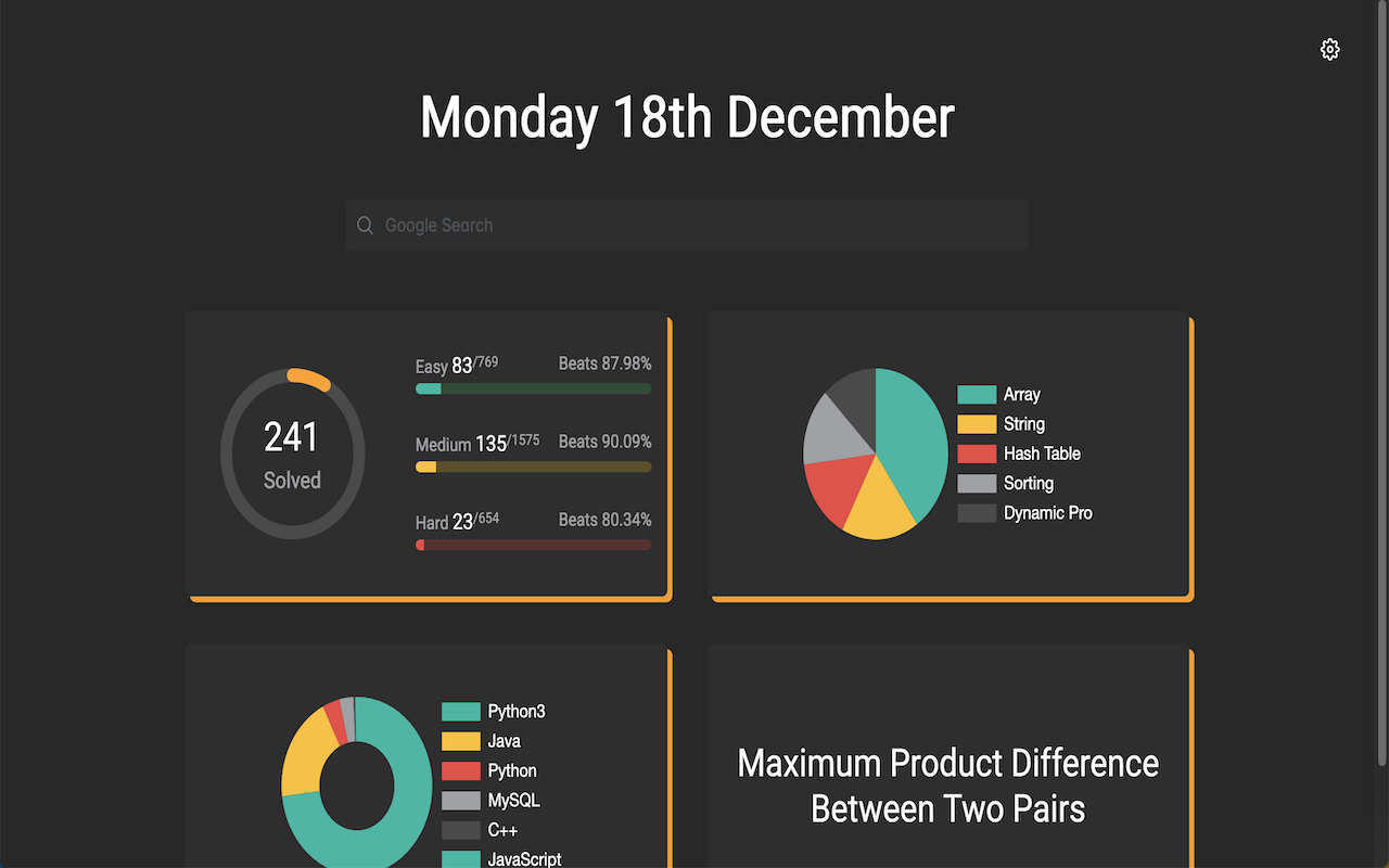 LeetTab - Leetcode Dashboard chrome谷歌浏览器插件_扩展第1张截图
