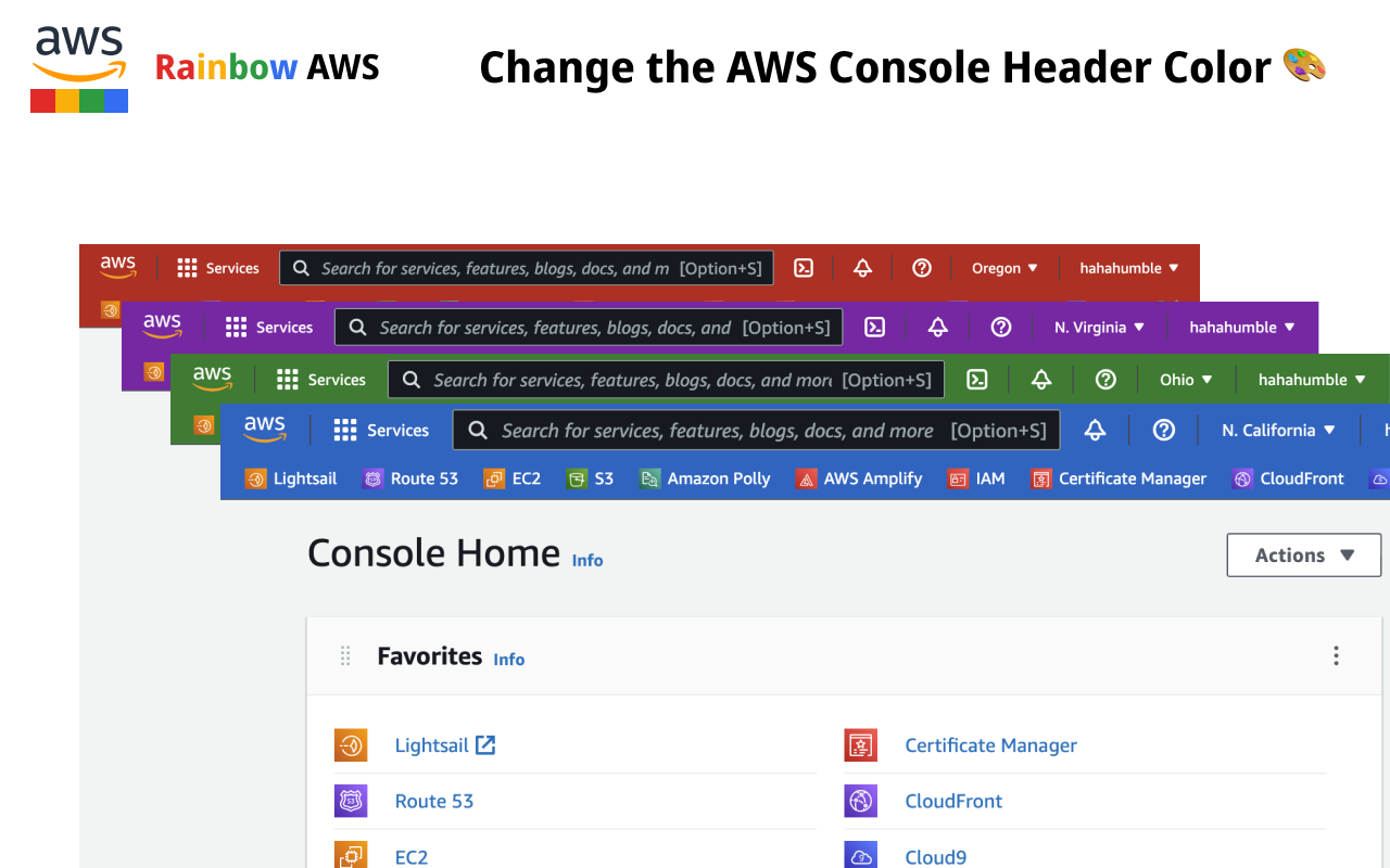 Rainbow AWS: AWS console header color chrome谷歌浏览器插件_扩展第2张截图