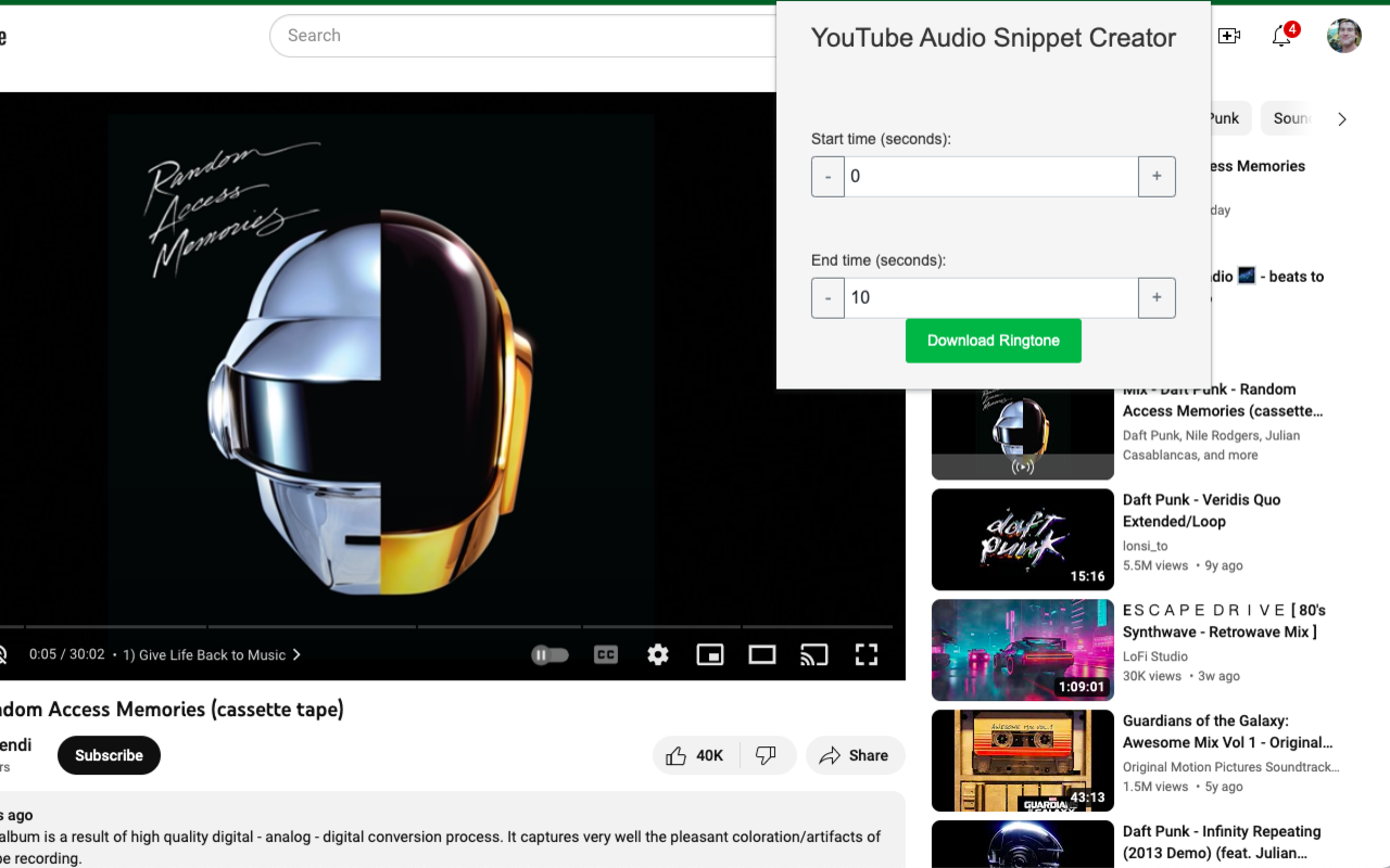 YouTube Audio Snippet Creator chrome谷歌浏览器插件_扩展第2张截图