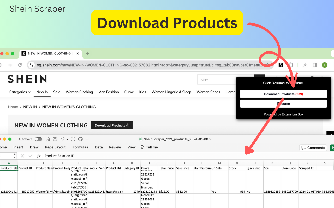 Shein爬虫-希音商品列表一键抓取 chrome谷歌浏览器插件_扩展第1张截图