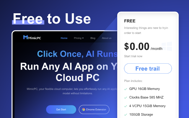 MimicPC - Run Any AI App on Your Cloud PC chrome谷歌浏览器插件_扩展第4张截图
