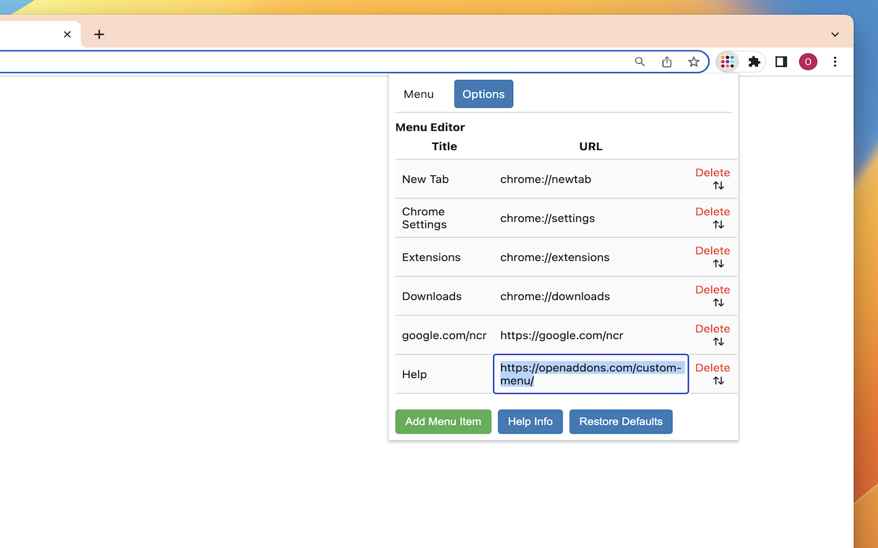 Custom Menu chrome谷歌浏览器插件_扩展第1张截图