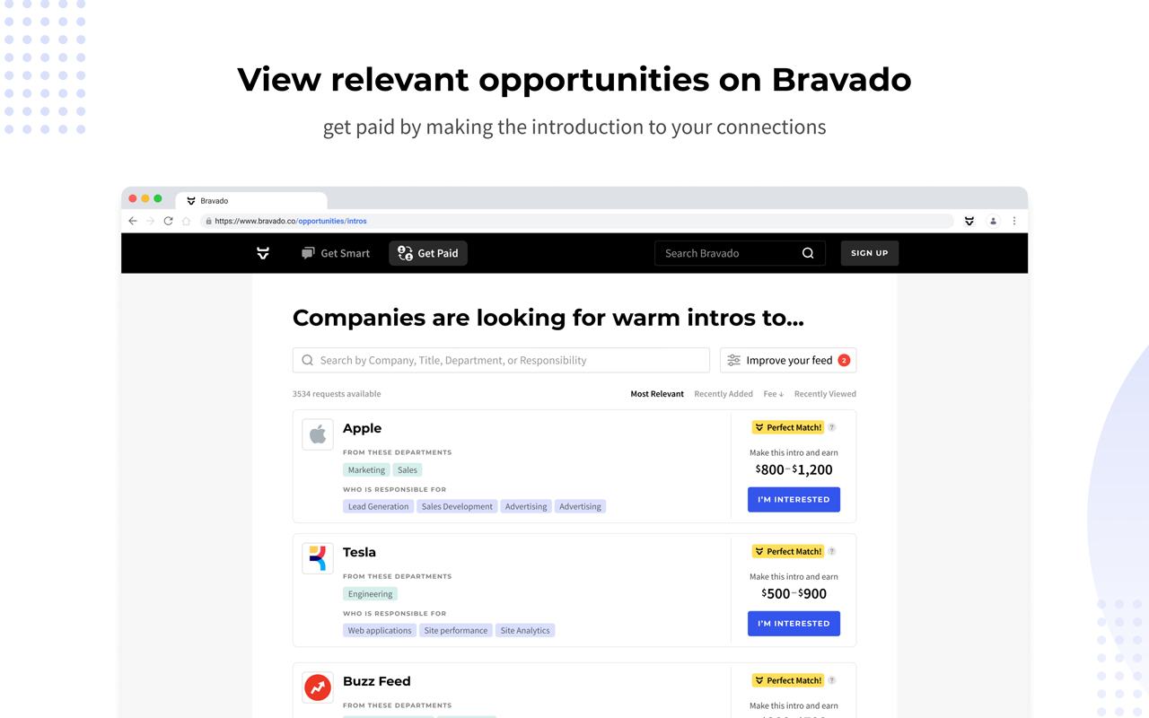 Bravado Warm Intros - Get Paid on LinkedIn chrome谷歌浏览器插件_扩展第1张截图