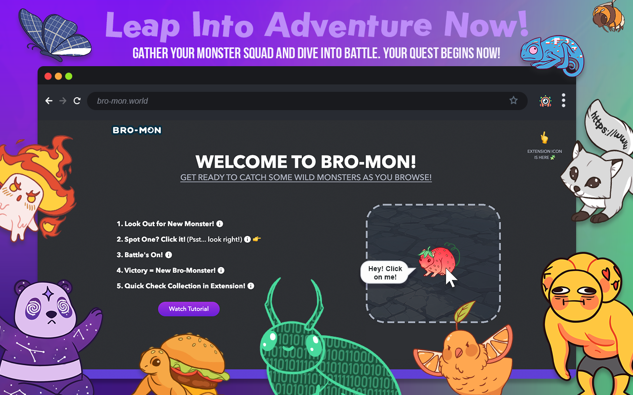 Bro-Mon 🐾 浏览器怪兽 - 网页冲浪游戏 chrome谷歌浏览器插件_扩展第1张截图