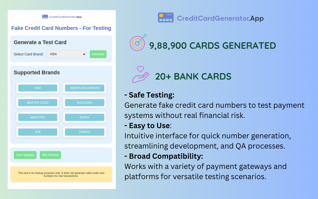 Fake Credit Card Numbers - For Testing chrome谷歌浏览器插件_扩展第1张截图