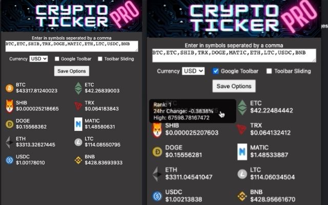 Crypto Ticker chrome谷歌浏览器插件_扩展第2张截图