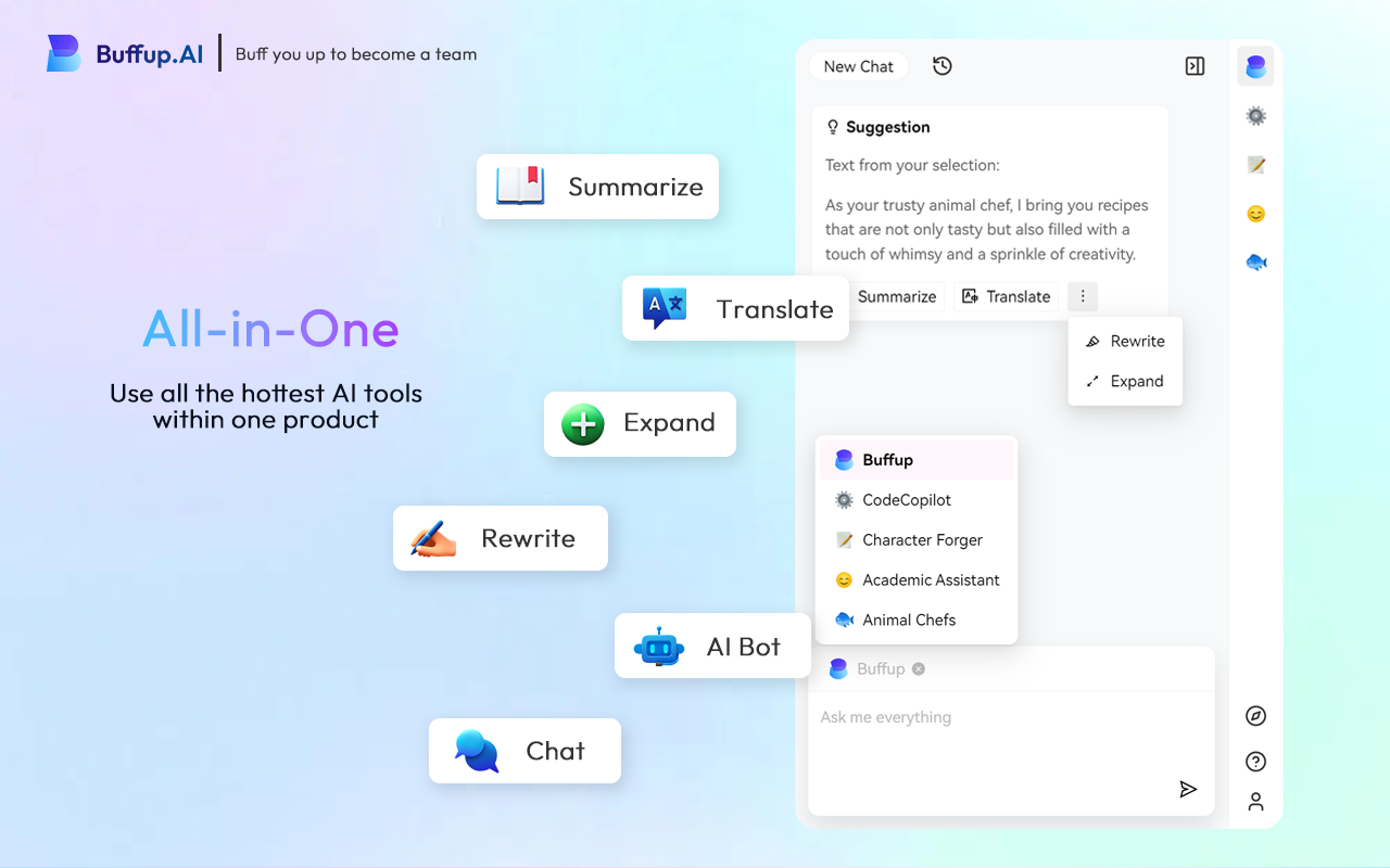 Buffup - AI Copilot of ChatGPT4 & Claude3 with 1K+ bots chrome谷歌浏览器插件_扩展第1张截图