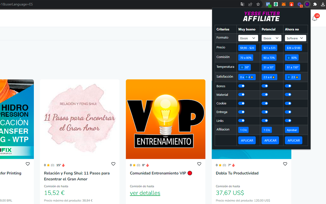 Yesse filter Affiliate chrome谷歌浏览器插件_扩展第1张截图