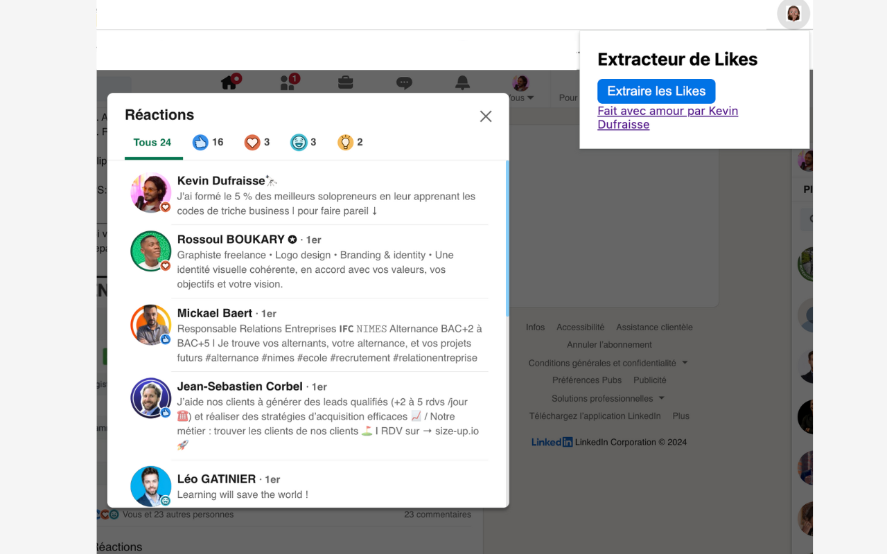 Extracteur de likes Linkedin chrome谷歌浏览器插件_扩展第1张截图