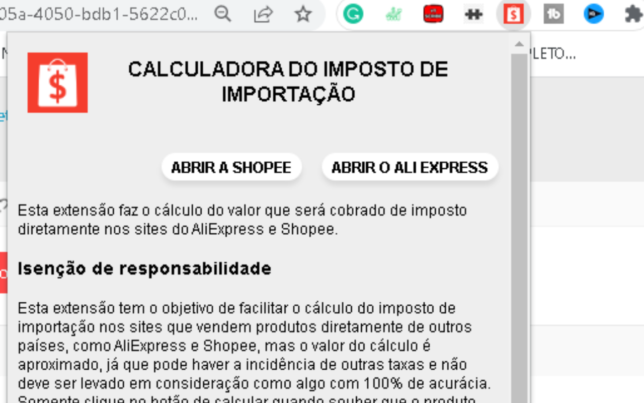 Calculadora do Imposto de Importação chrome谷歌浏览器插件_扩展第2张截图