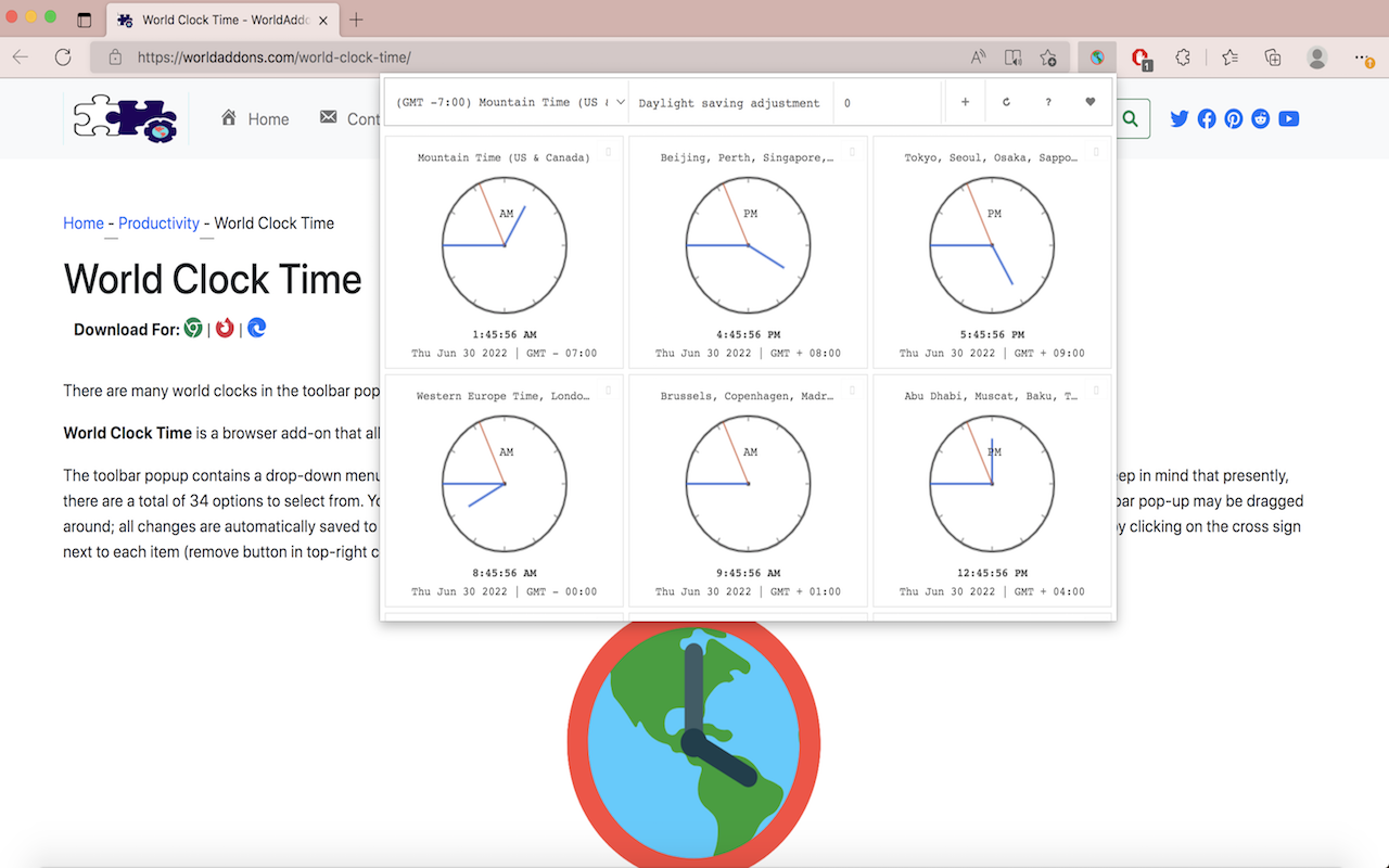 World Clock Time chrome谷歌浏览器插件_扩展第1张截图