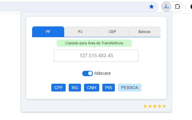 Gerador de Dados - CPF RG CNH PIS CNPJ CEP ++ chrome谷歌浏览器插件_扩展第4张截图