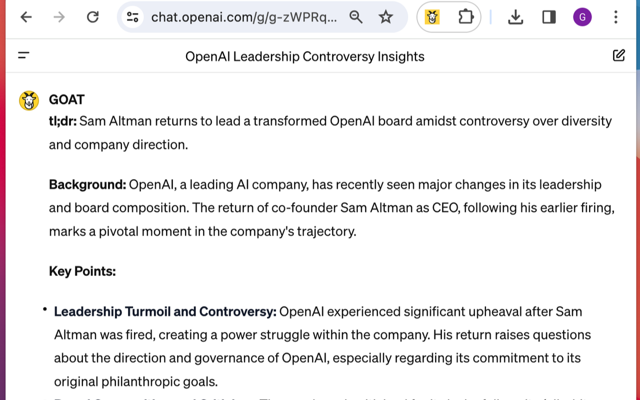GOAT - AI Summarizer ✨ chrome谷歌浏览器插件_扩展第1张截图