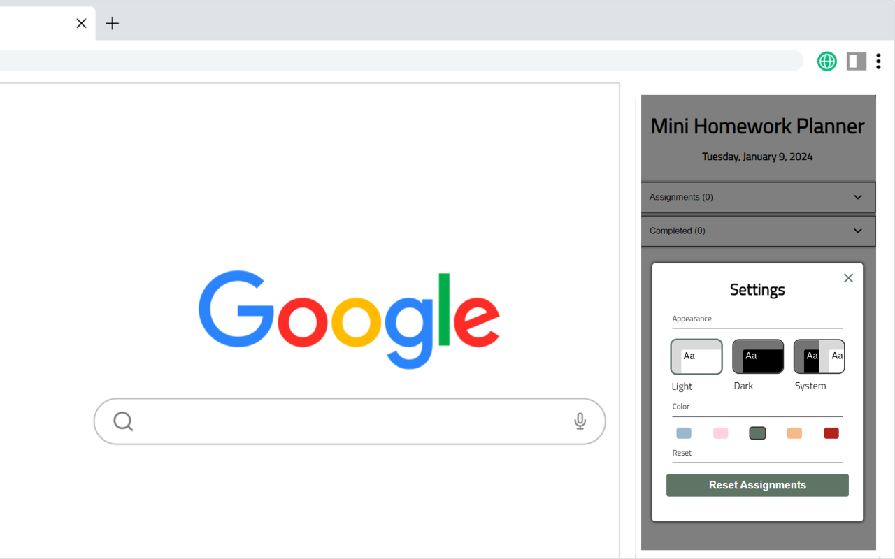Mini Homework Planner chrome谷歌浏览器插件_扩展第1张截图