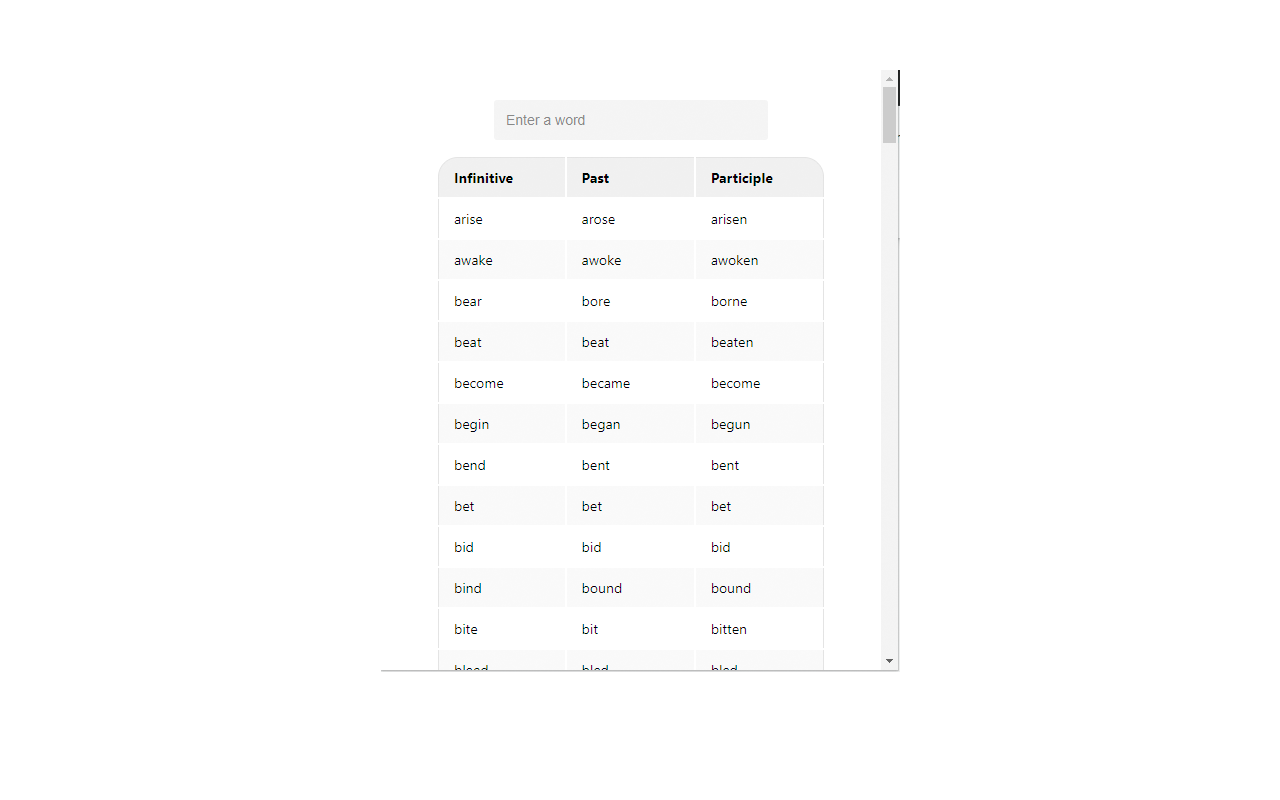 Irregular Verbs chrome谷歌浏览器插件_扩展第2张截图