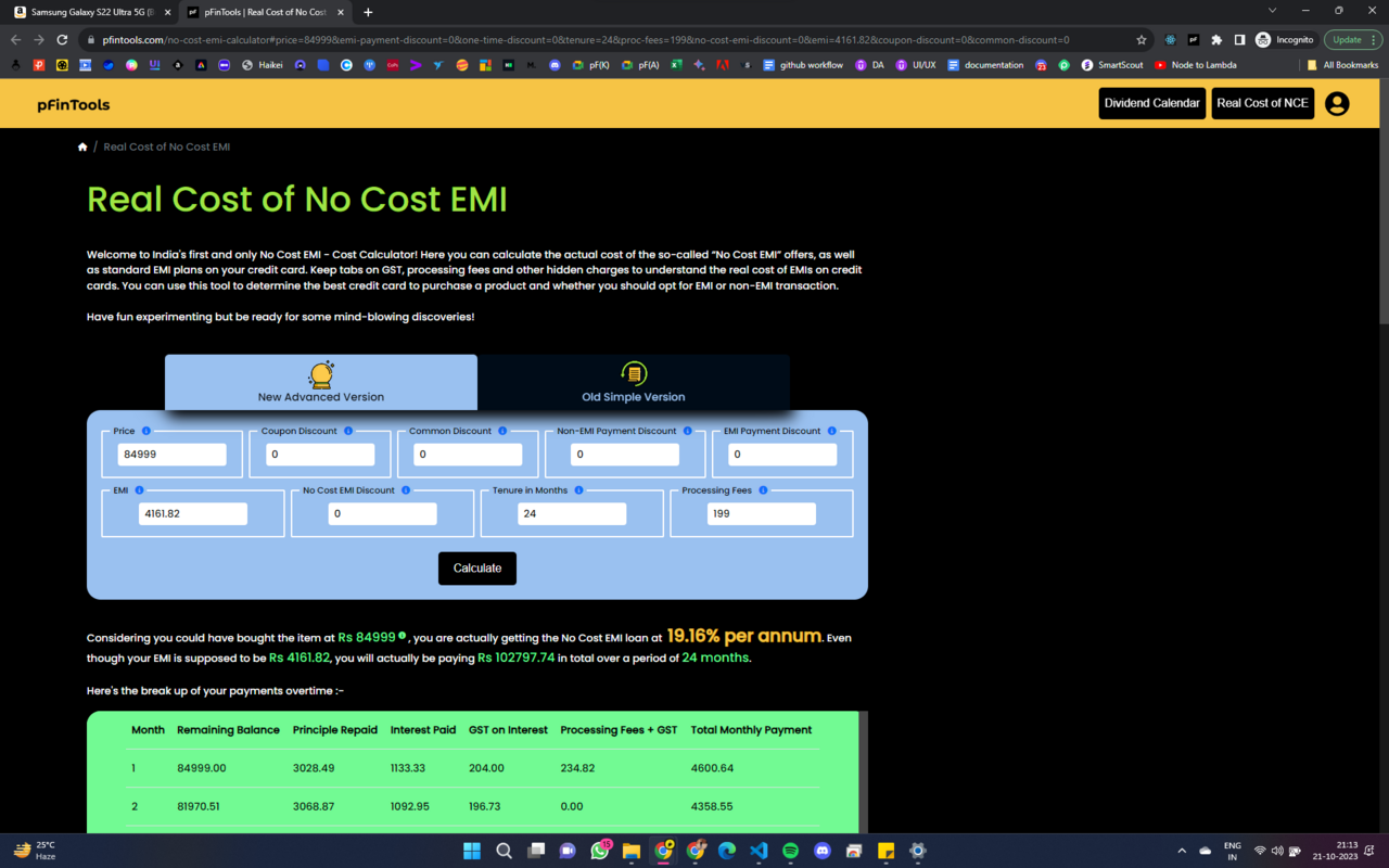 Credit Card EMI/No Cost EMI Cost Calculator chrome谷歌浏览器插件_扩展第3张截图