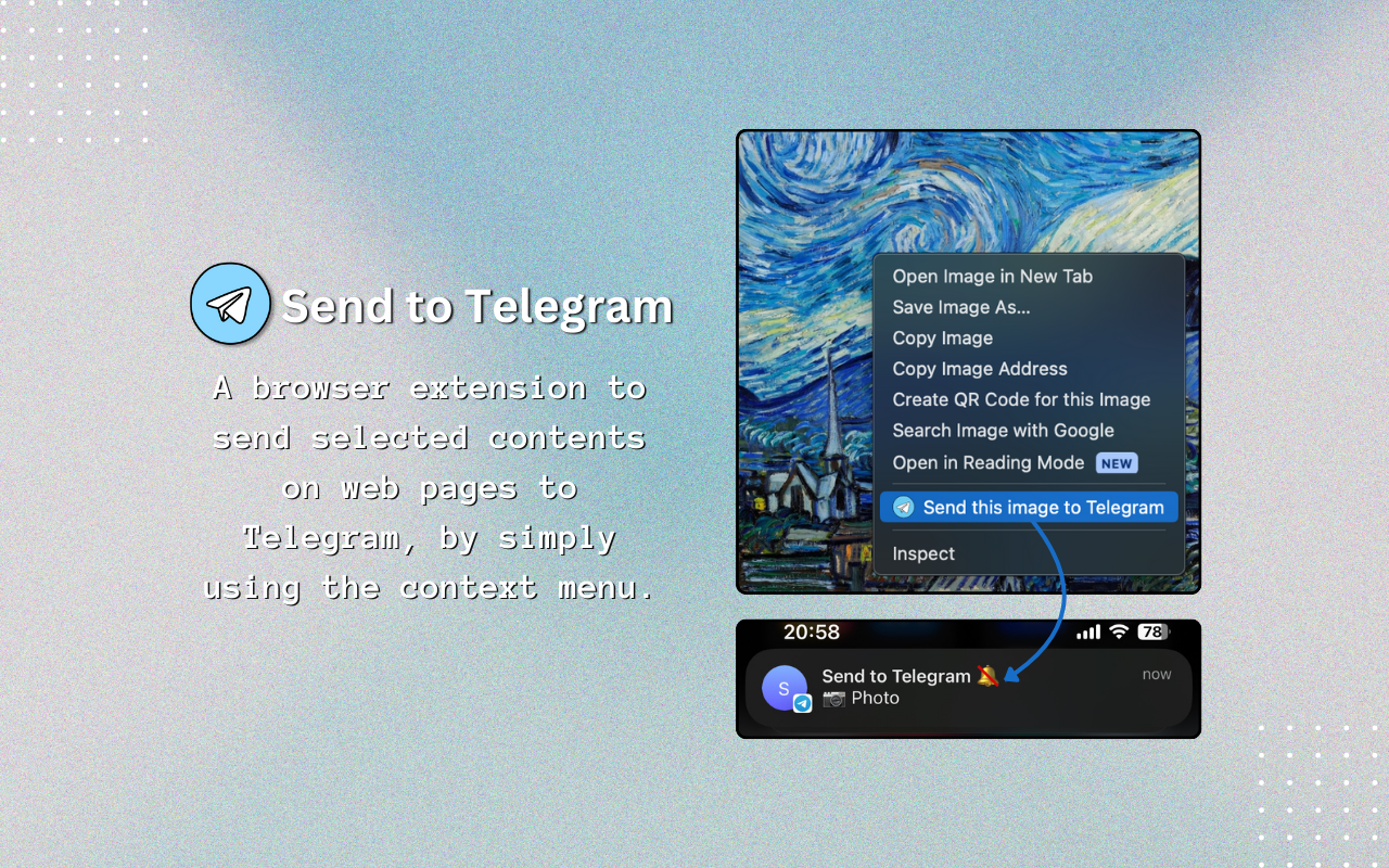 Send to Telegram chrome谷歌浏览器插件_扩展第2张截图