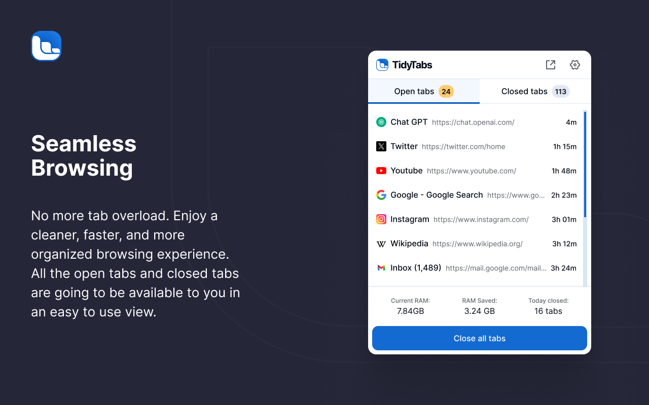 TidyTabs chrome谷歌浏览器插件_扩展第2张截图