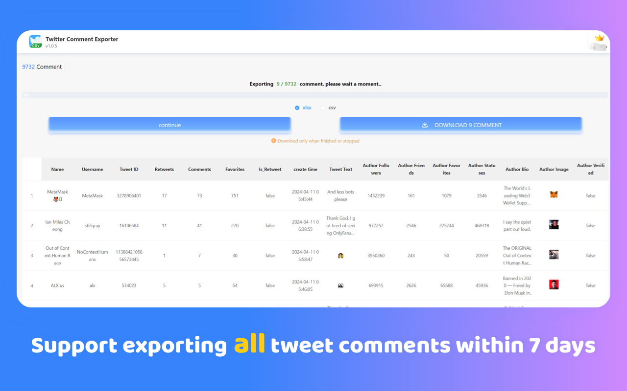 Twitter Comment Exporter - 将 Twitter/X 评论导出为 CSV 或 Excel chrome谷歌浏览器插件_扩展第2张截图