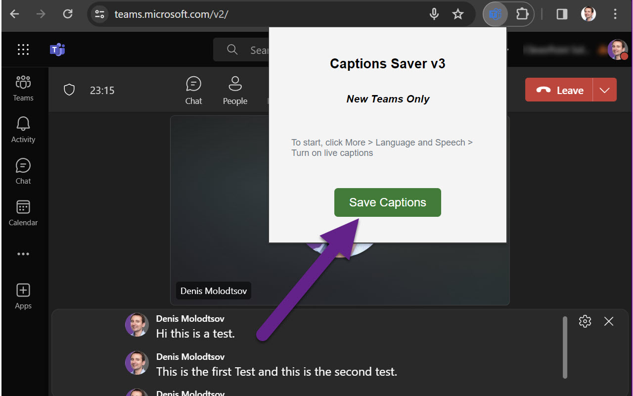 MS Teams Live Captions Saver. chrome谷歌浏览器插件_扩展第1张截图