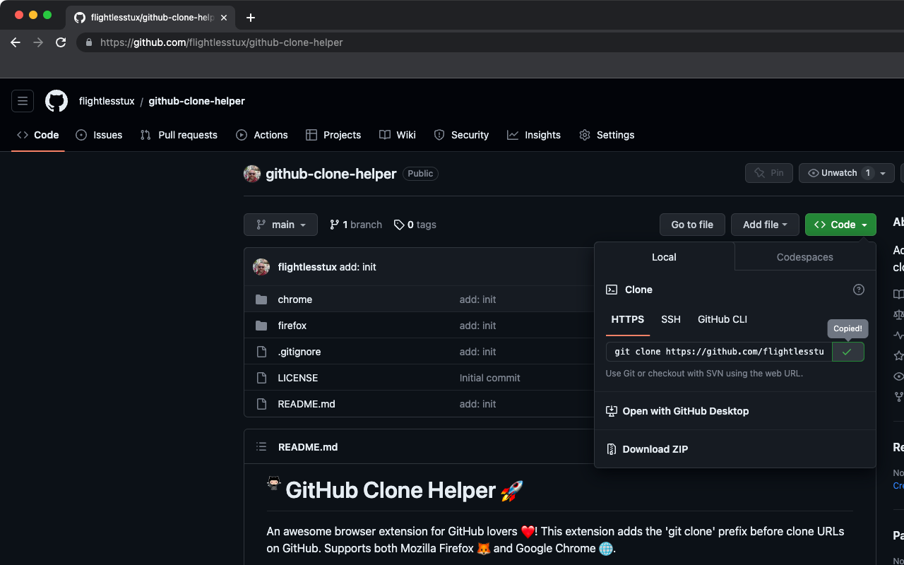 GitHub Clone Helper chrome谷歌浏览器插件_扩展第1张截图